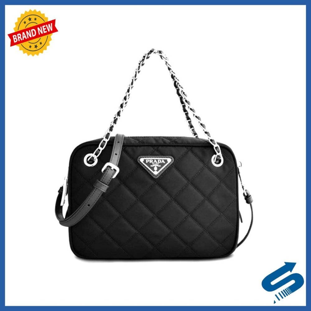Quilted Nylon Crossbody Bag with Adjustable Strap and Chain Handles